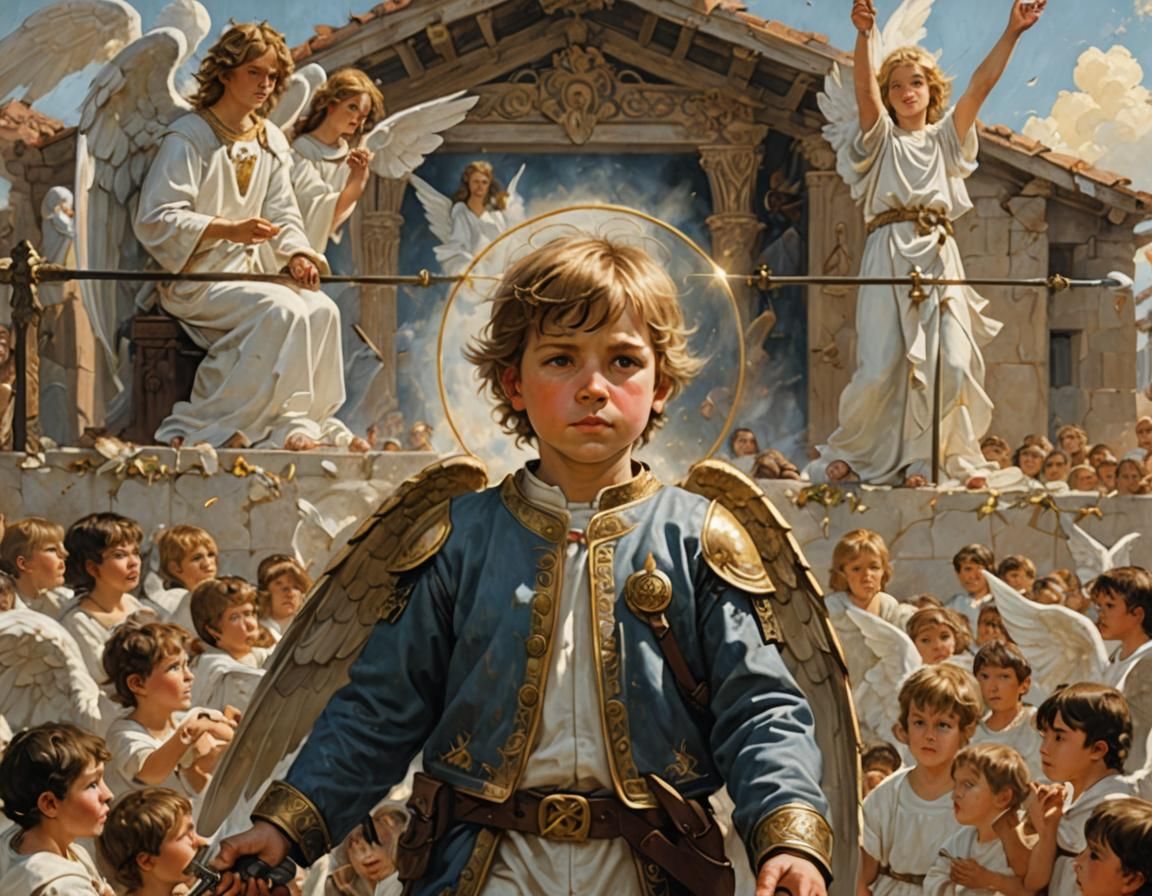 Boys Surrounded by Angels and Warriors