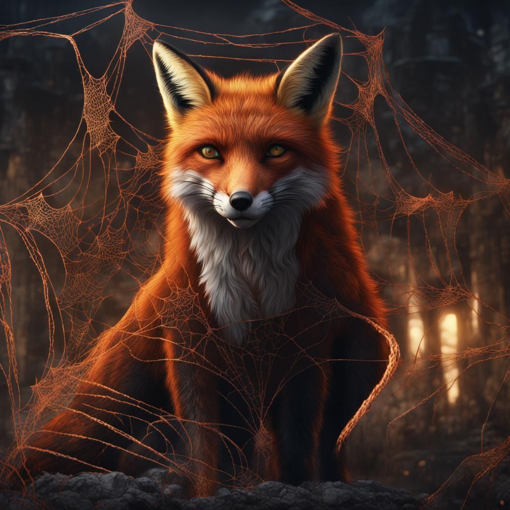 Spooky Spiderweb Fox in Detailed Matte Painting