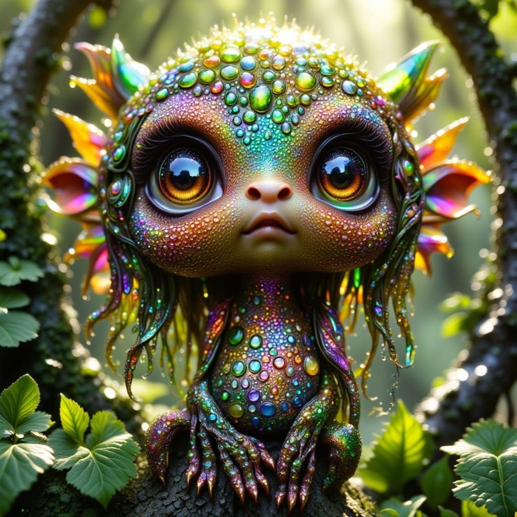 Surreal Clay Creature with Holographic Details