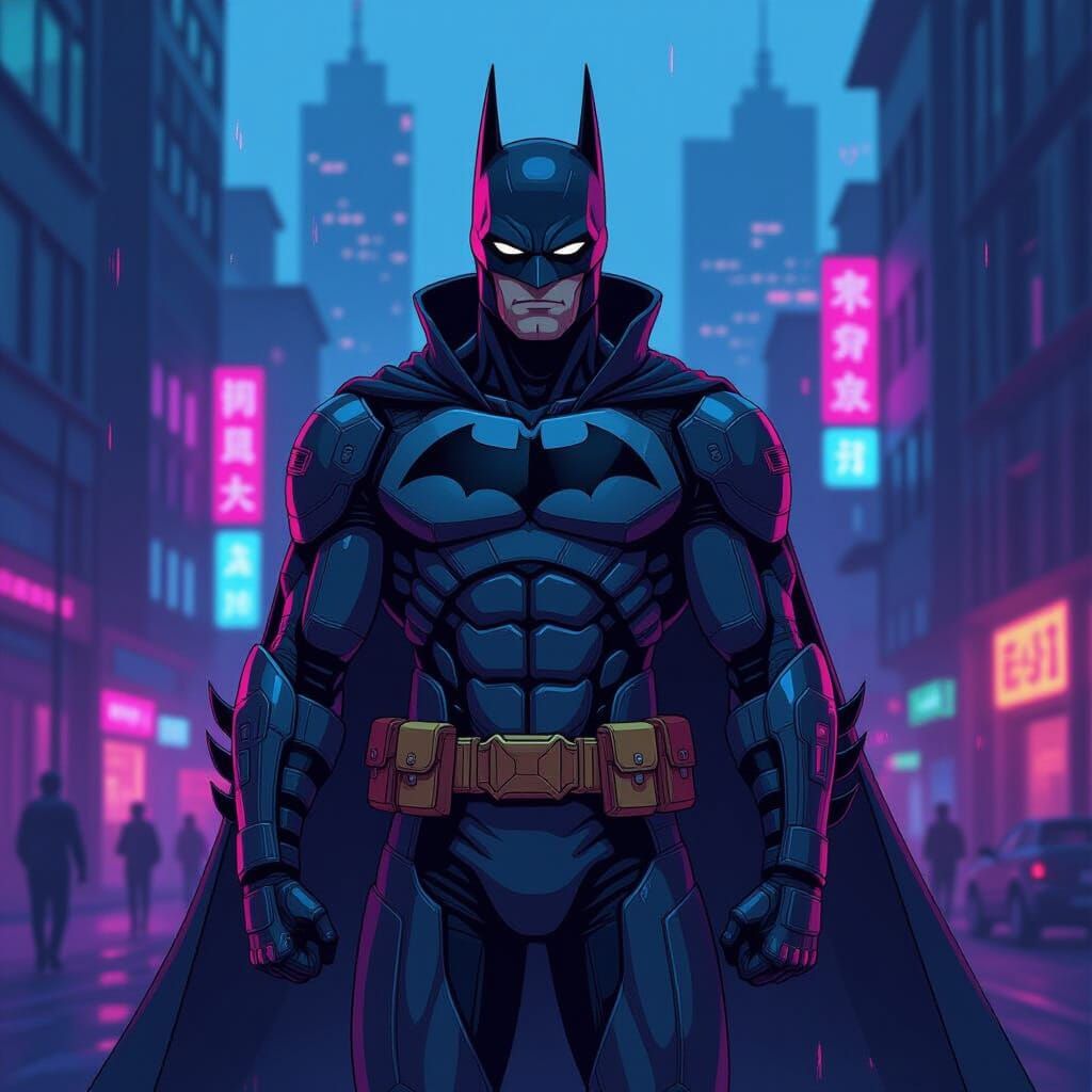 Batman in Cyberpunk Attire, Manga-Inspired Anime Style