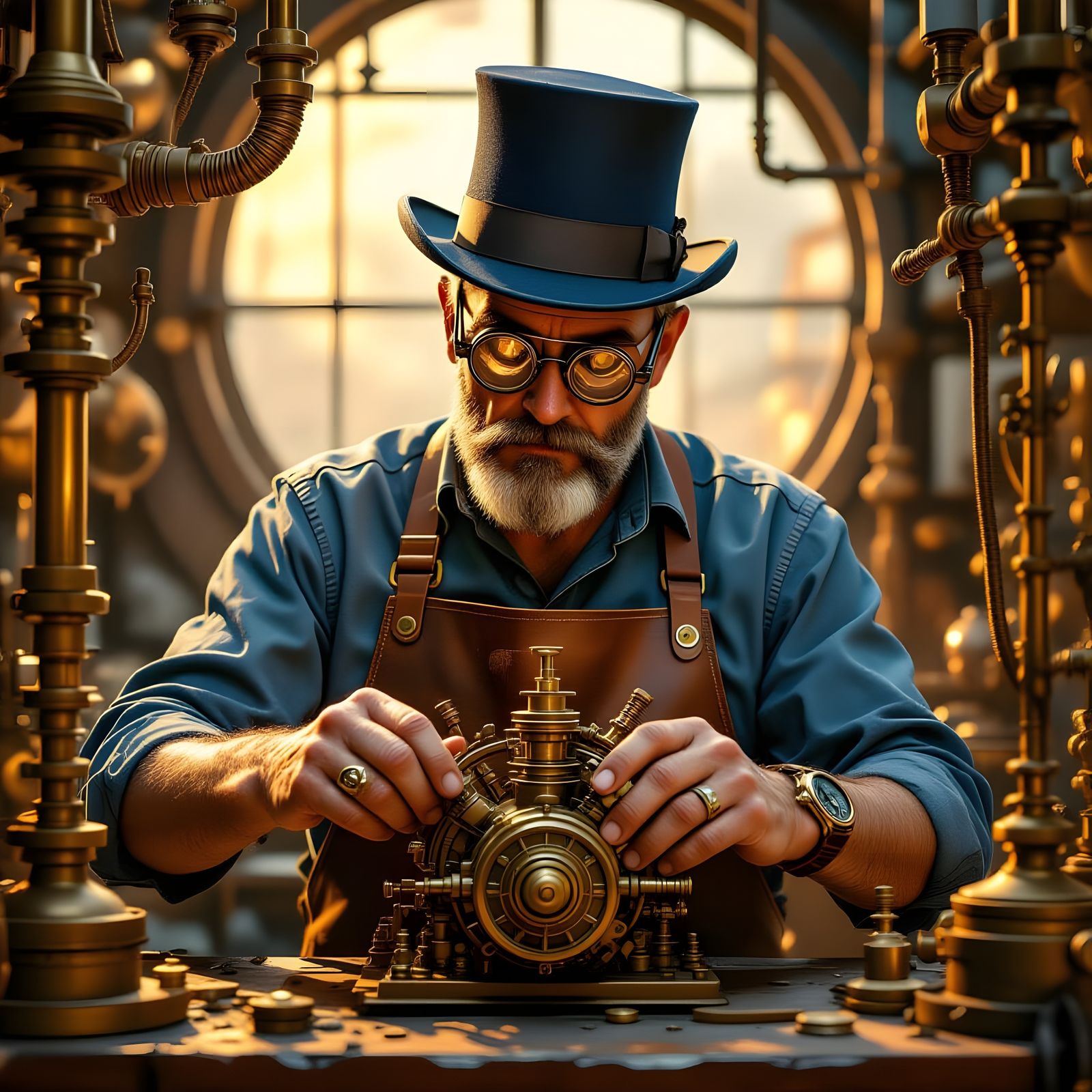 Steampunk Old Man with Blue Top Hat
