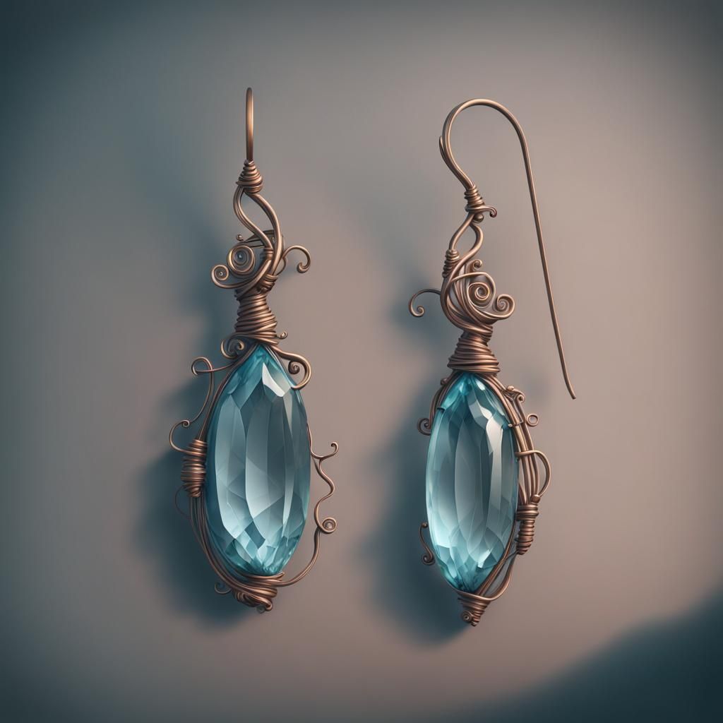 Aquamarine Wire Wrap Earring in Detailed Matte Painting