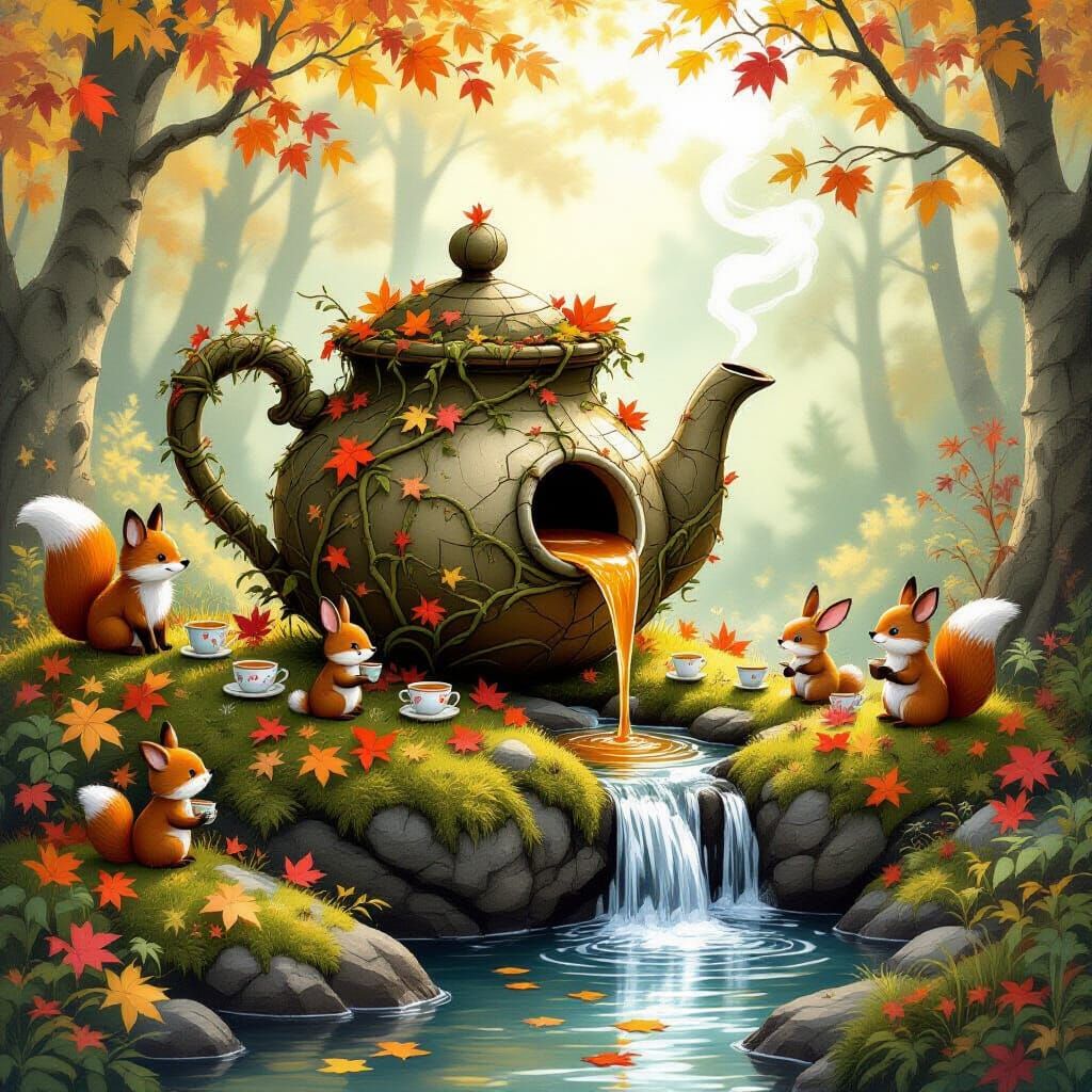 Woodland Tea Party: Giant Teapot Pours for Critters