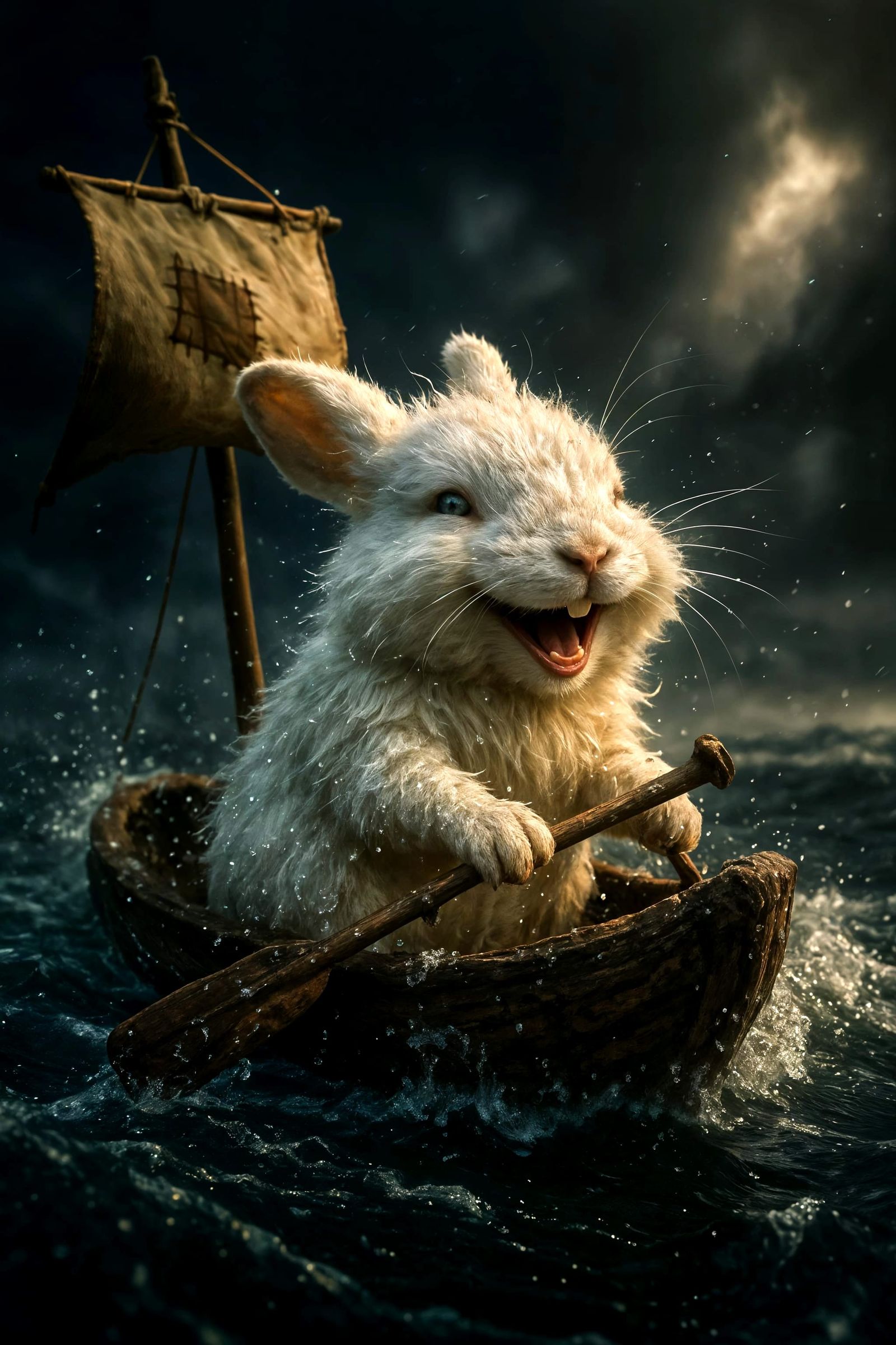 Joyful Bunny Navigates Stormy Seas