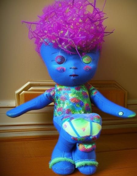 Exploding Plush Toy Doll in 3D Collage Style