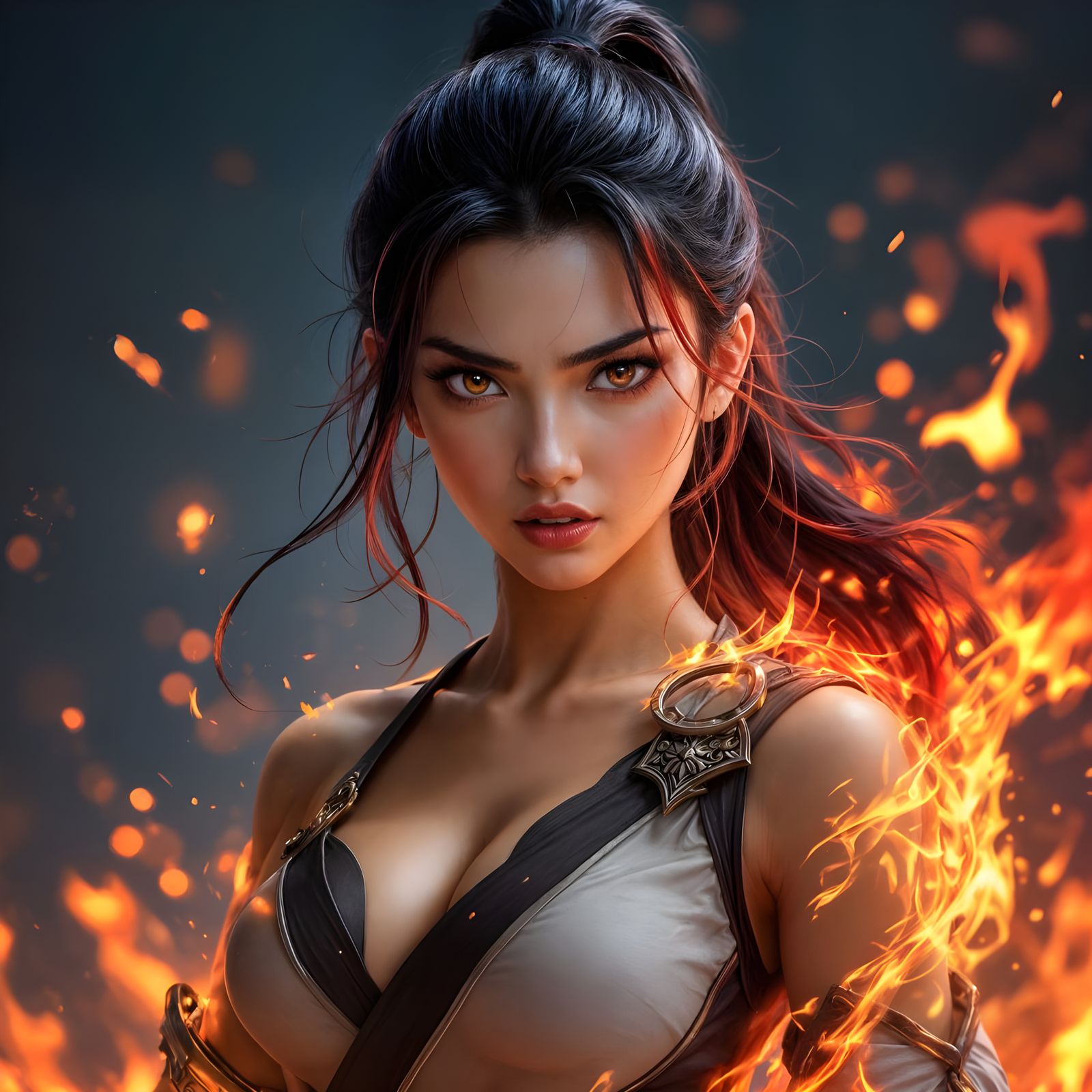 Fiery Asian Barbarian Woman in Fantasy Portrait