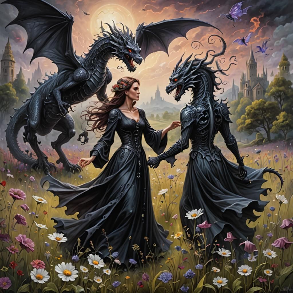 Mystical Flower Meadow with Dancing Ghosts