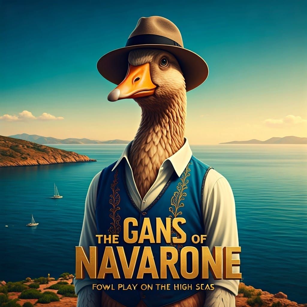 Goose in Greek Attire on Aegean Island