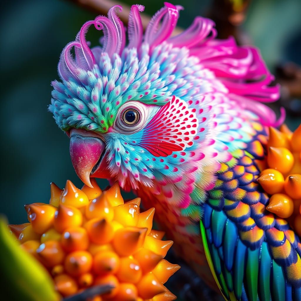 Iridescent Bird Hybrid with Jeweled Feathers