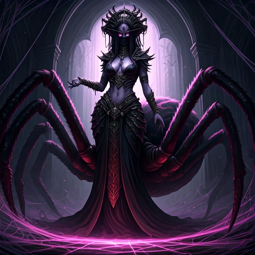 Drider Priestess of Divine Dread in Dark Fantasy Style