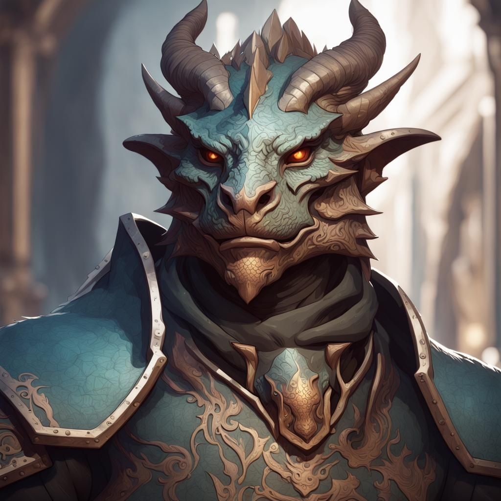 Detailed Dragonborn Portrait in Hyperrealistic Style