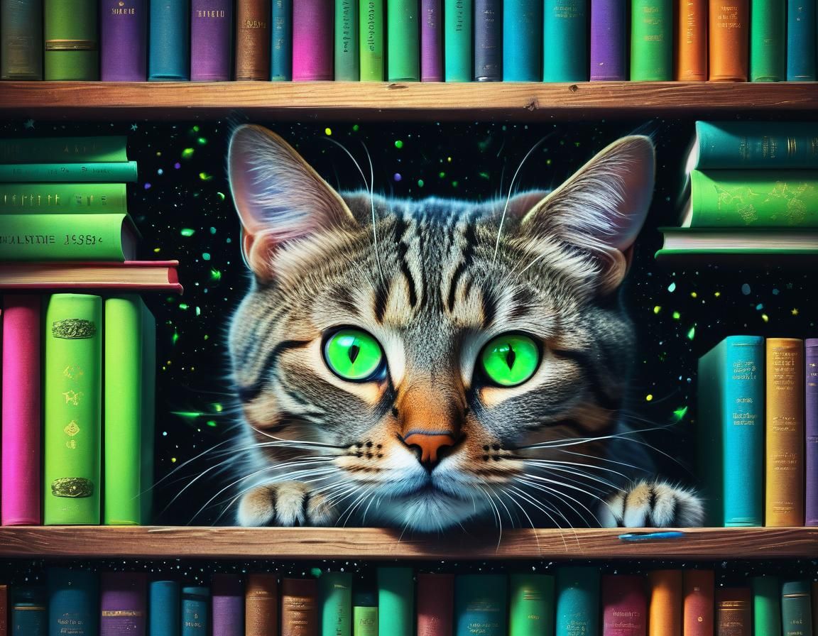 Curious Cat Peek: Surreal Digital Art Portrait