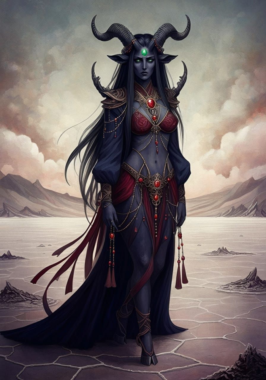 Dark Enchantress in the Salt Flat Desert