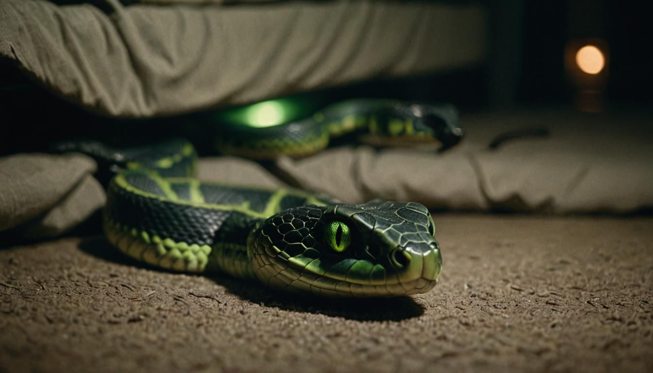 Eerie Snake Blinks in Noir Film Still