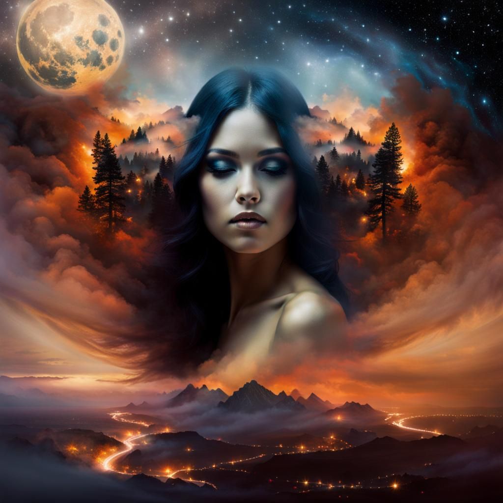 Surreal Double Exposure Portrait: Nightmare and Dreamer