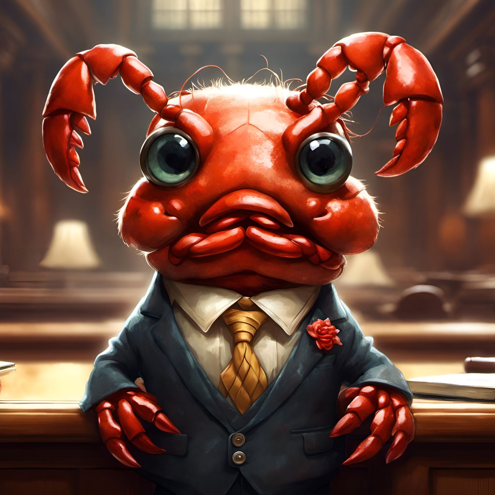 Chibi Lobster Lawyer Portrait in Court