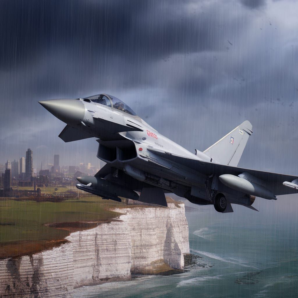 Eurofighter Typhoon in Storm over Dover, Digital Matte Paint...