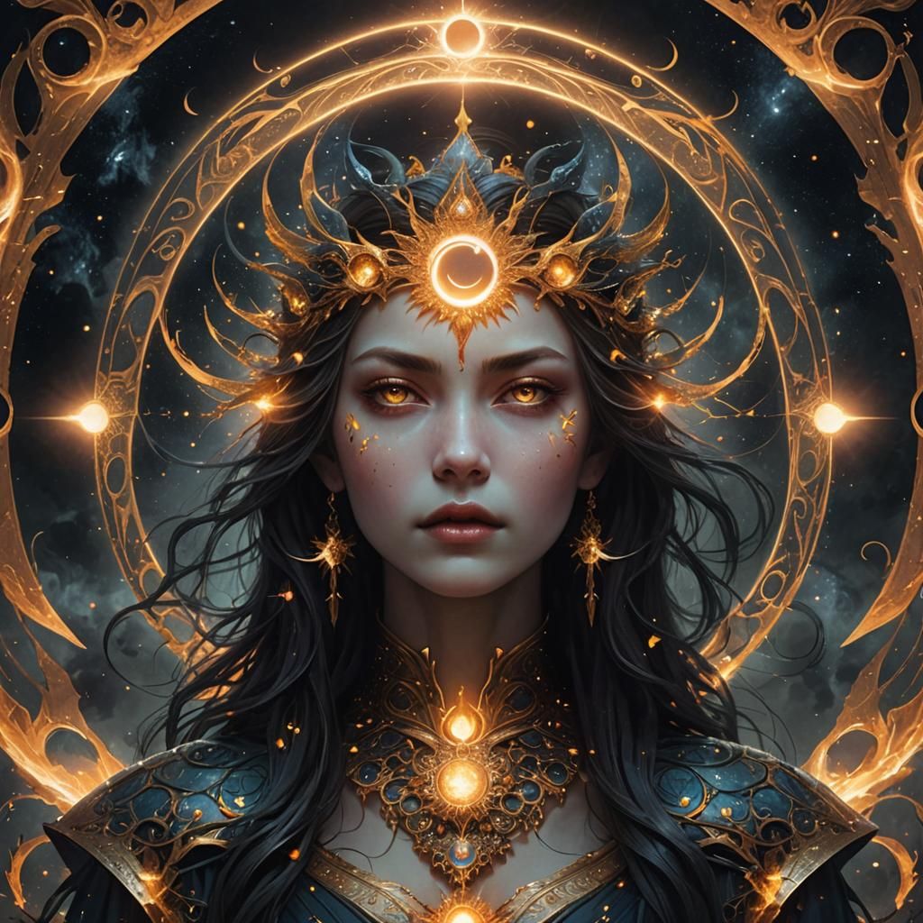 Ethereal Woman During Radiant Elemental Eclipse