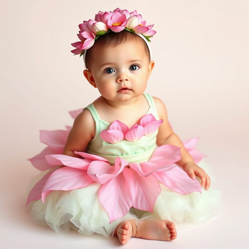 Baby in Lotus Dress: Serene and Elegant Fashion Photography