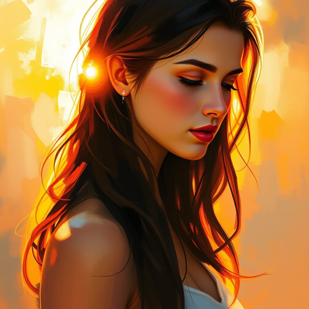 Impressionist Woman in Golden Light Painting