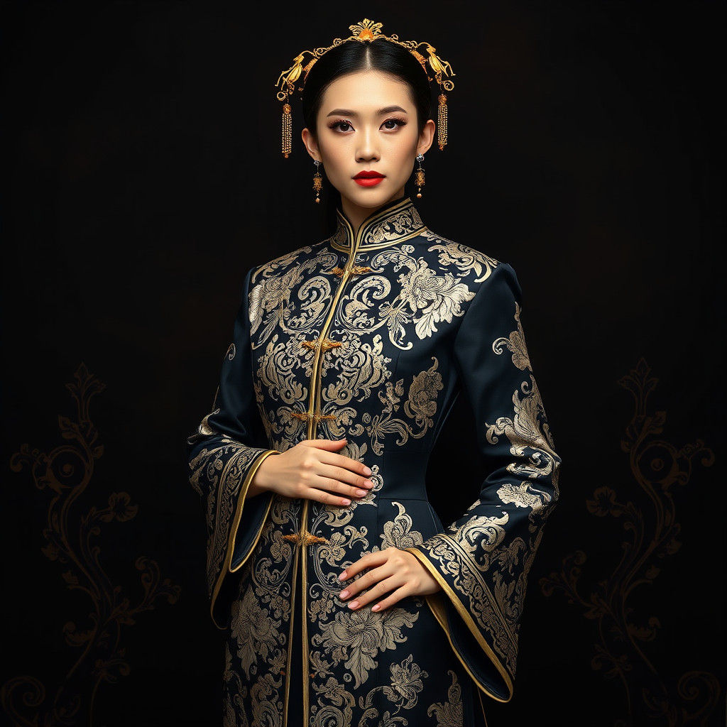 Woman in Exquisite Chinese Imperial Suit Portrait