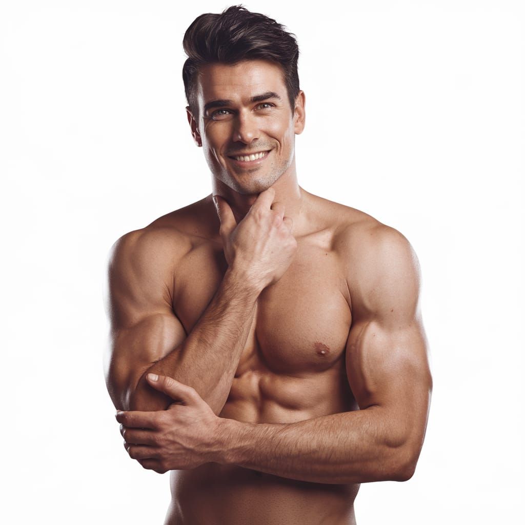 Chiseled Young Man Poses Confidently for the Camera