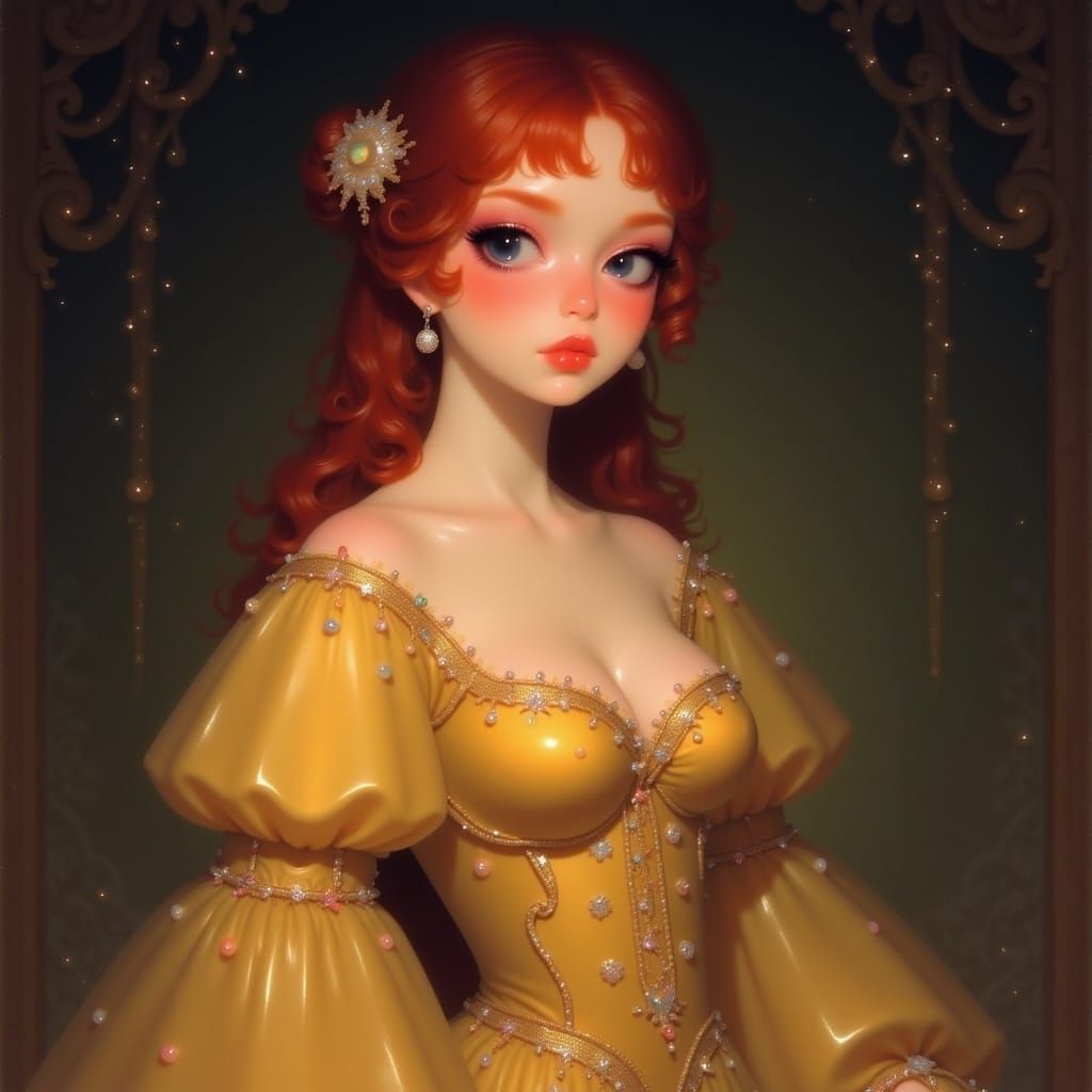 Elegant Woman with Red Hair in Art Nouveau Style