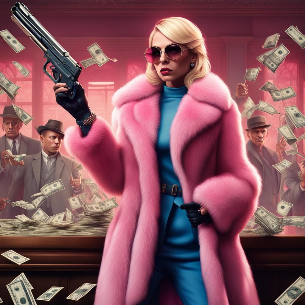 Female Mafia Boss Robs Bank in Digital Matte Painting
