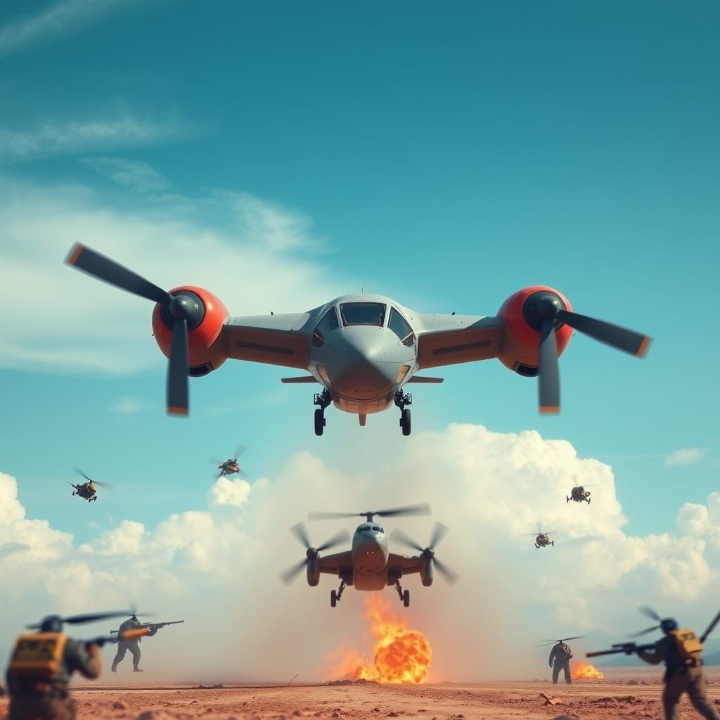 Double Propeller Helicopter Engages Ground Targets