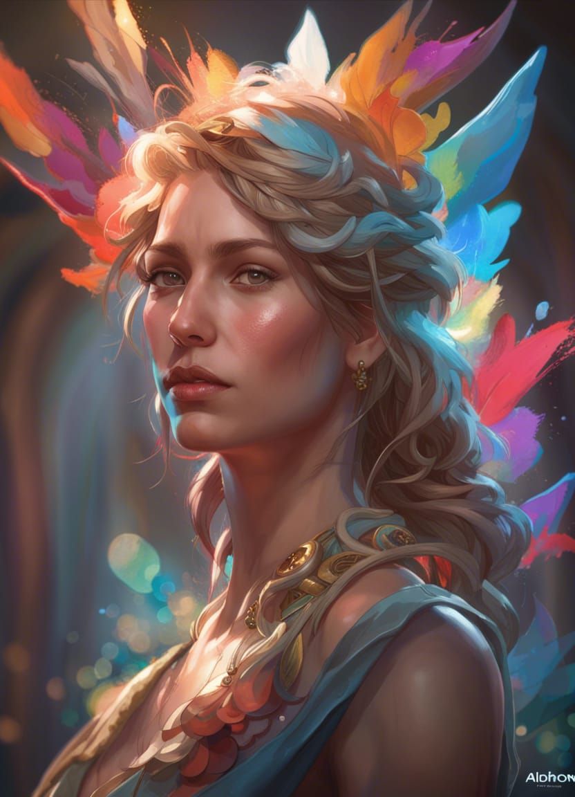 Detailed Portrait in Art Nouveau Style Lighting