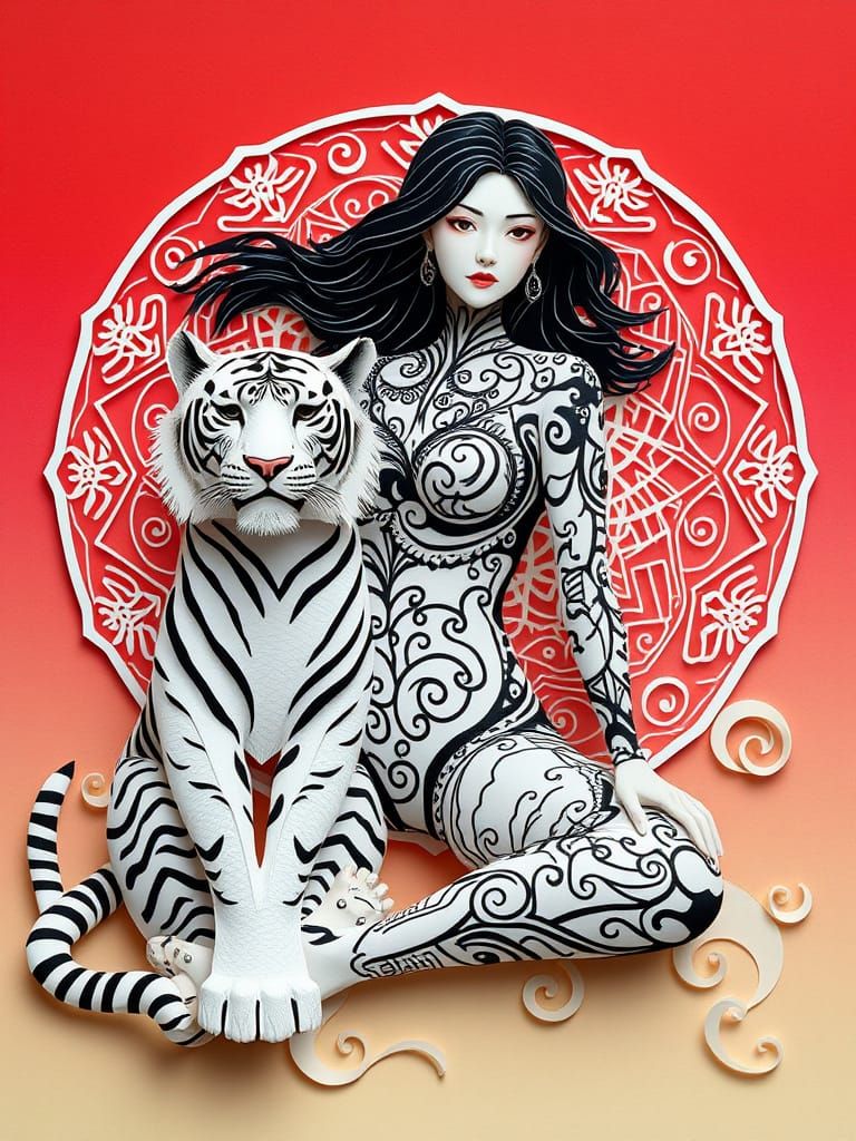 Papercraft East Asian Woman in Quilling Style