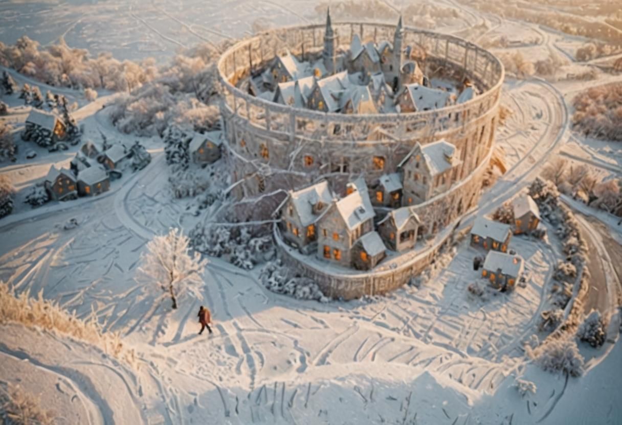 Frosted Winter Landscape with Figure in Snow
