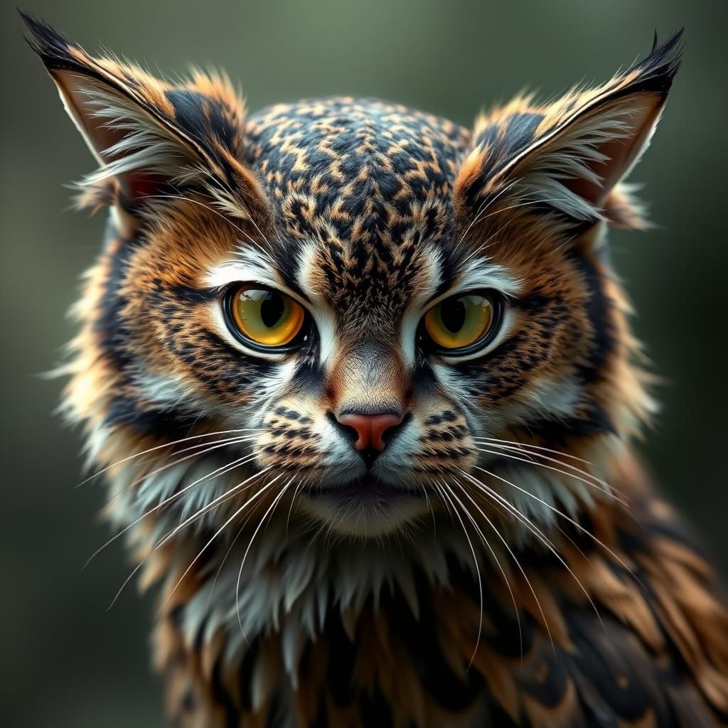 Photorealistic Cat-Owl Chimera with Feline Ears