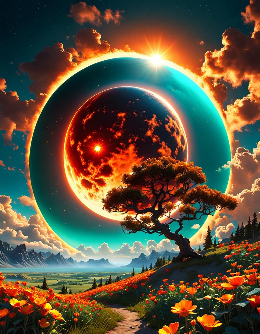 Spectacular Eclipse Landscape: Hyperdetailed Concept Art