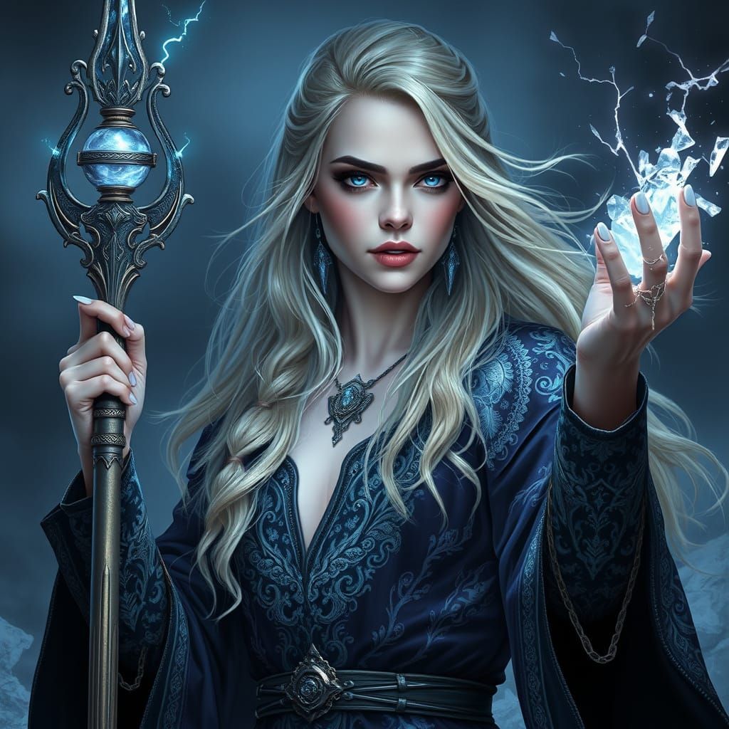 Ethereal Ice Elementalist: Dark Fantasy Portrait