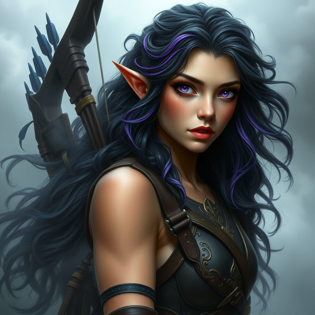 Mystical Elf Warrior with Bow in Dreamy Landscape