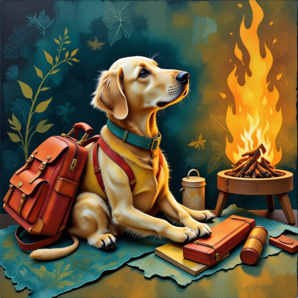 Golden Retriever Cozy by the Fire