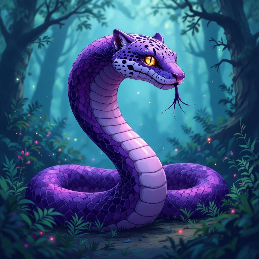 Cobra Snow Leopard Hybrid in Mystical Forest