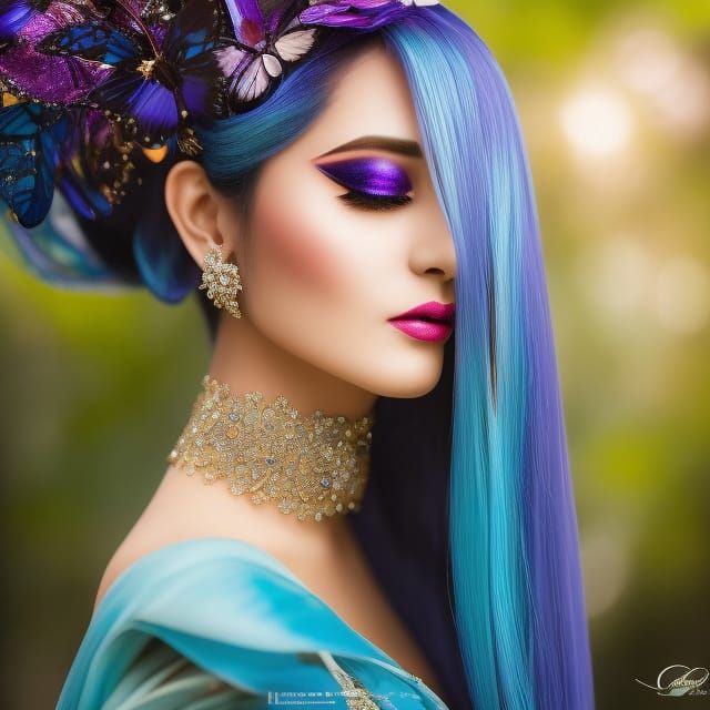 Ethereal Butterfly Woman in Art Nouveau Style