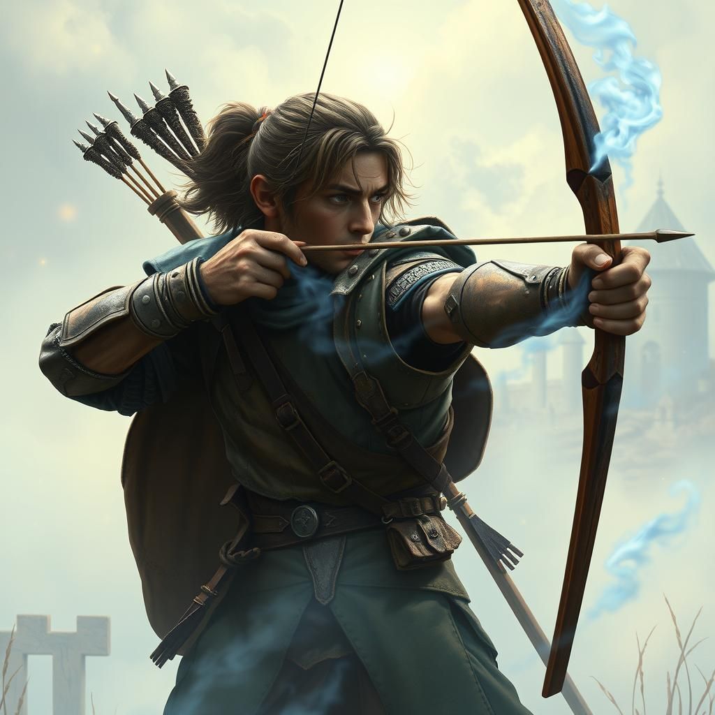 Brave Archer in Ethereal Mist, Kinkade-Inspired