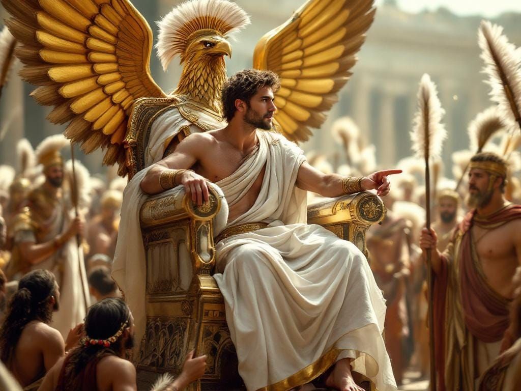 Young Roman Emperor on Eagle Throne, Professional Photograph...