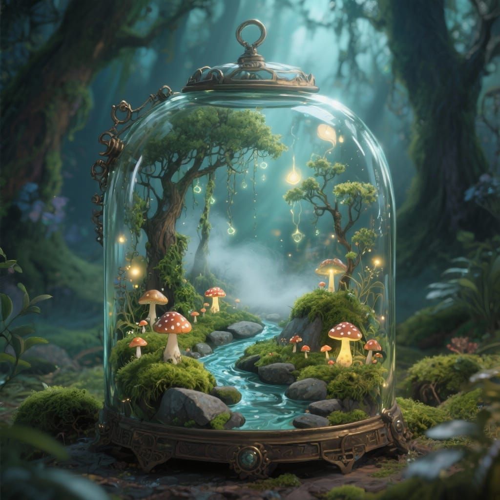 Enchanted Forest Terrarium in Steampunk Fantasy Style