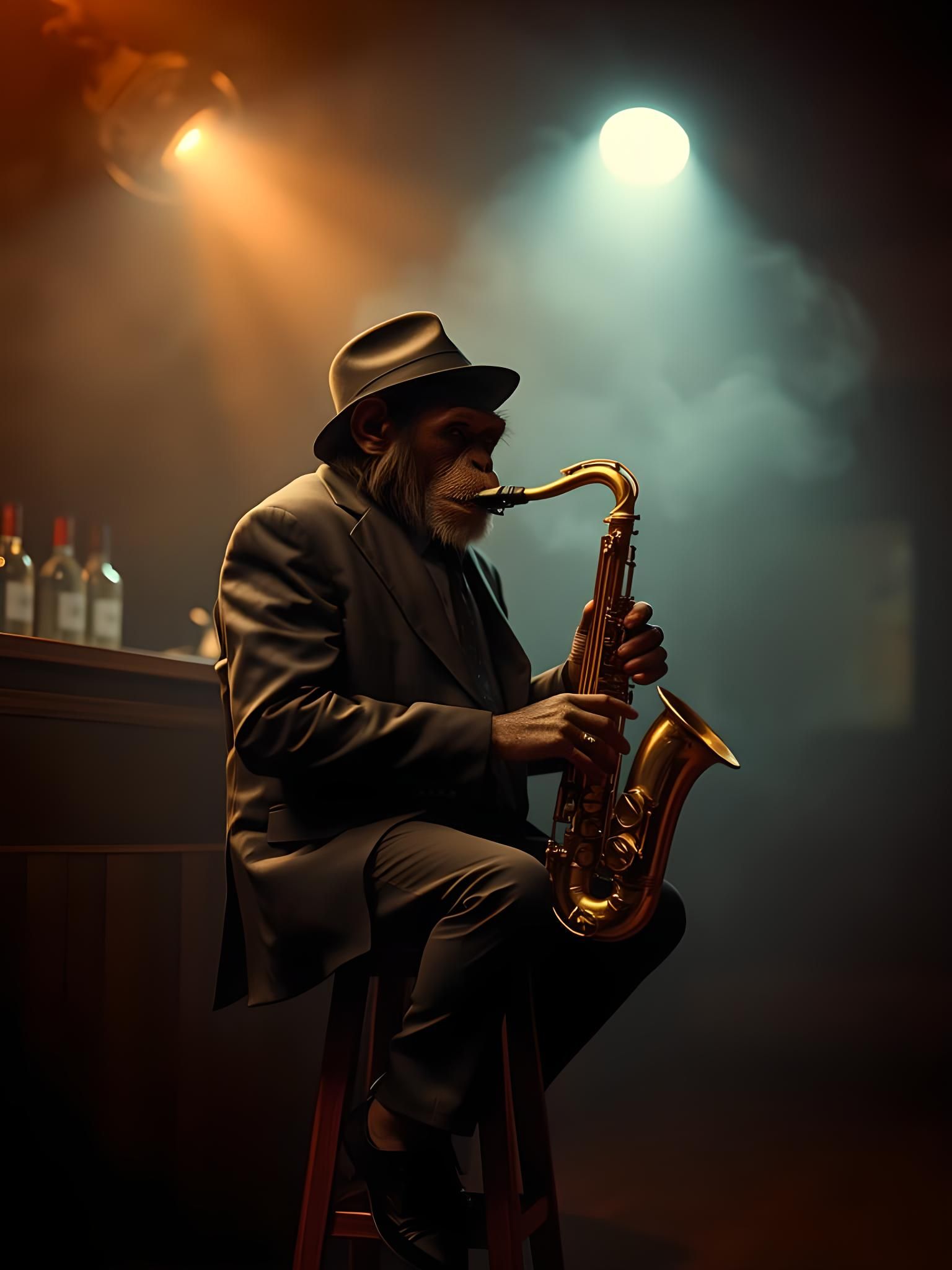 Chimpanzee Jazz Musician in Film Noir Style