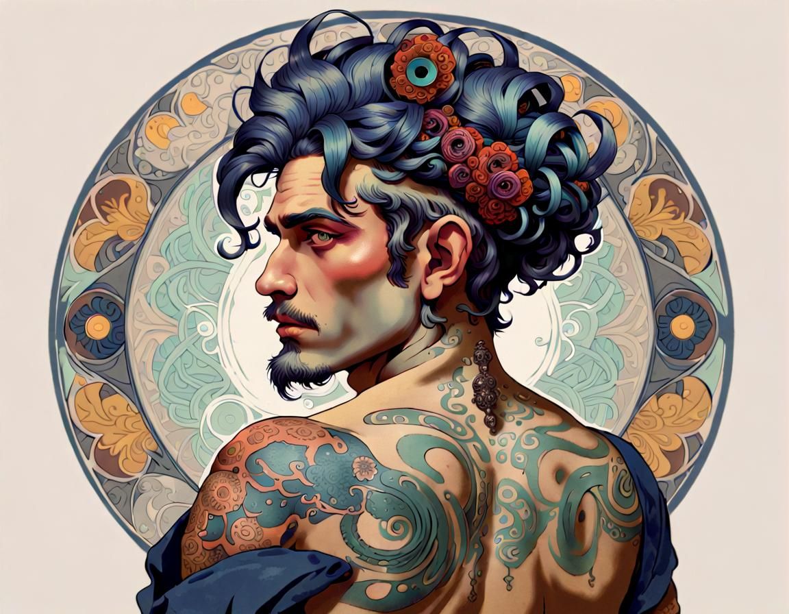 Gypsy Male Portrait in Art Nouveau Style