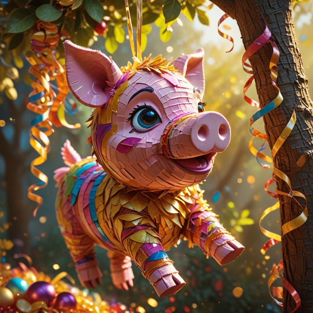 Piglet Piñata in Vibrant Oil Painting Style