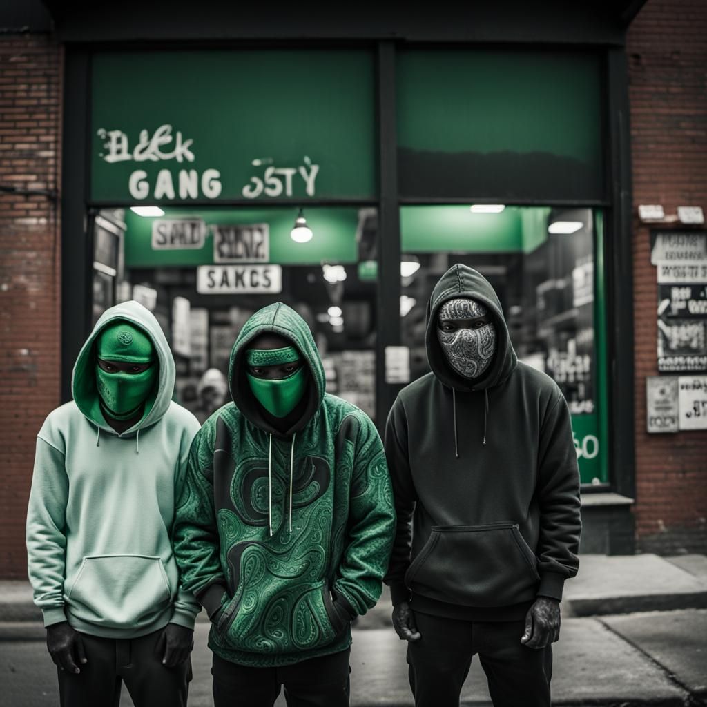 Gritty Black and White Portrait of Sinister City Gang Member...