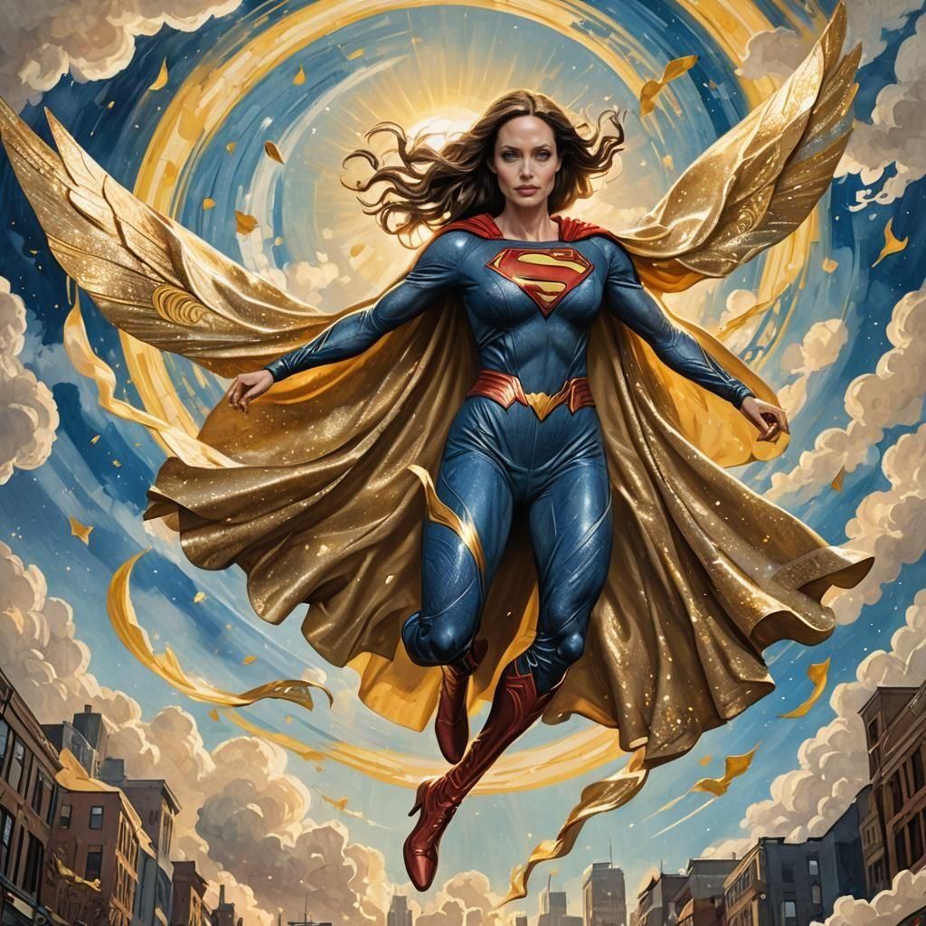 Supergirl with Angel Wings in Watercolor Style