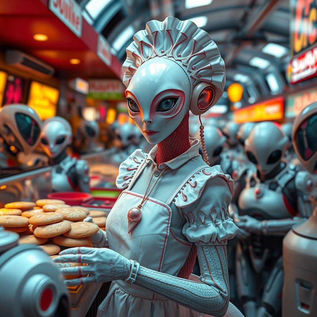 Futuristic Alien Market Scene in Psychedelic Colors