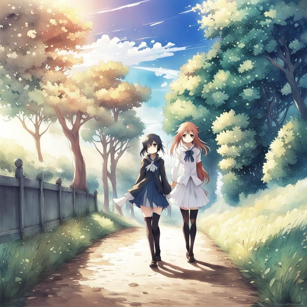 Anime-Inspired Distant Scene in Japanese Manga Style