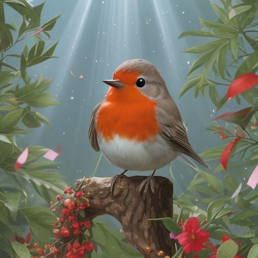 Robin Redbreast Celebrates Victory in Beaming Light